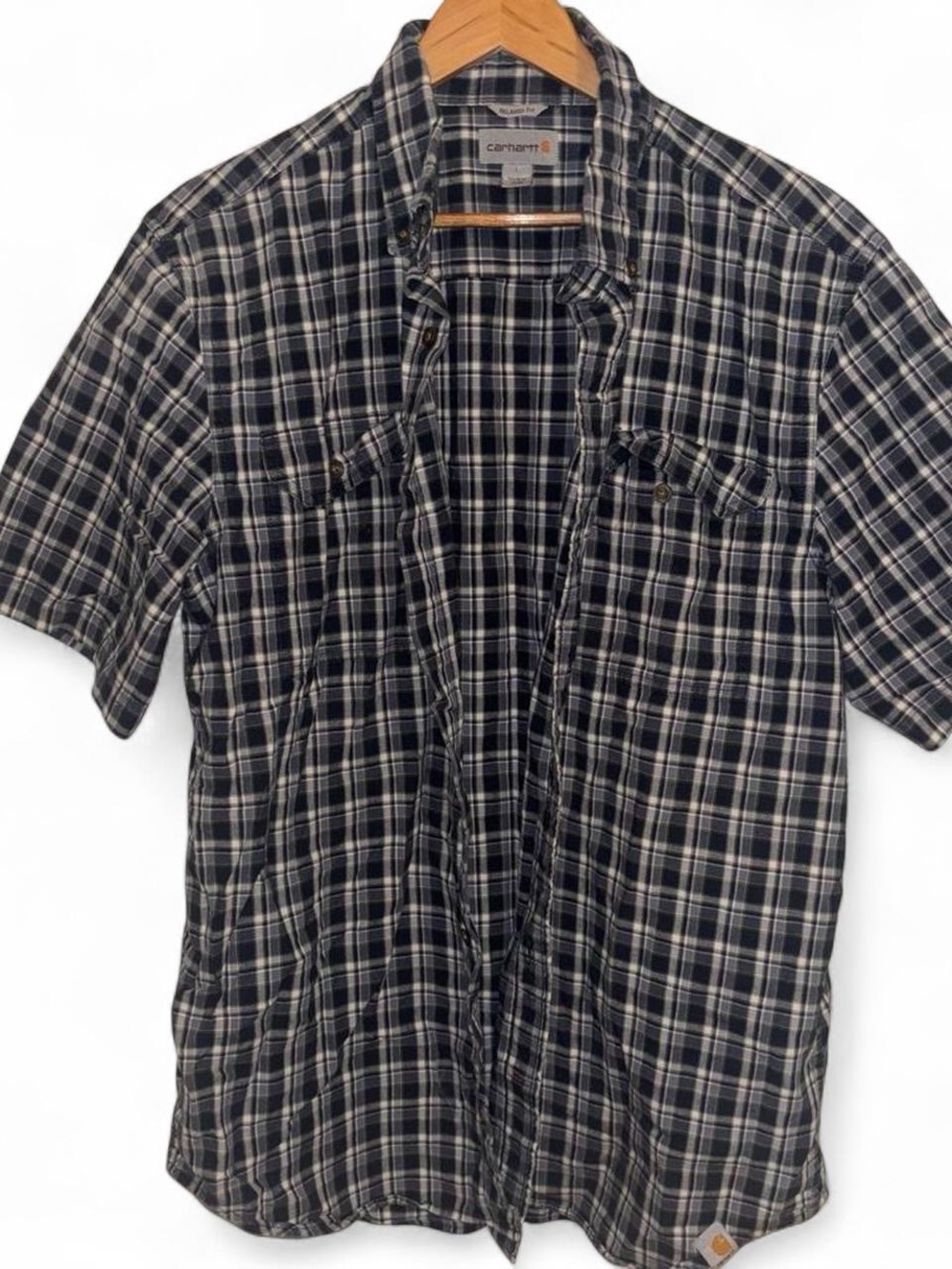Carhartt Short-Sleeve Plaid Button-Down Shirt in Black and White